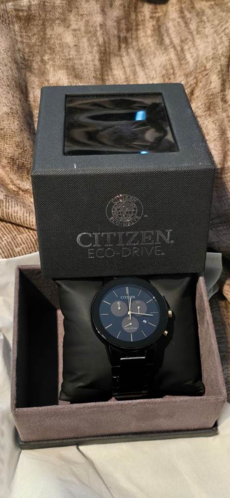 MENS CITIZEN AXIOM ECO DRIVE BLACK WATCH WITH BOX