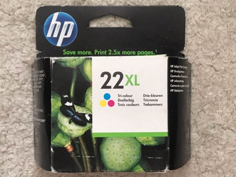 Two HP 22XL Tri-Colour Ink Cartridges C9352CE (never opened) JUST REDUCED