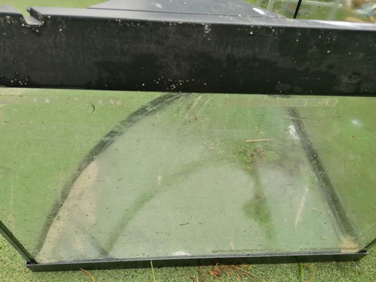 Corner Glass Fish Tank with Black Trim – Fair Condition