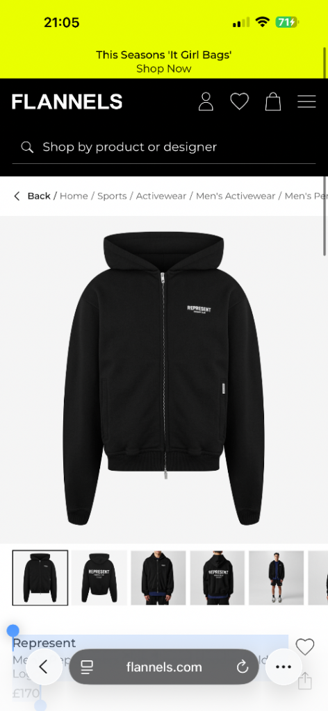 Represent Men's Rep Owners Club Zipped Hoodie, Bold Logo