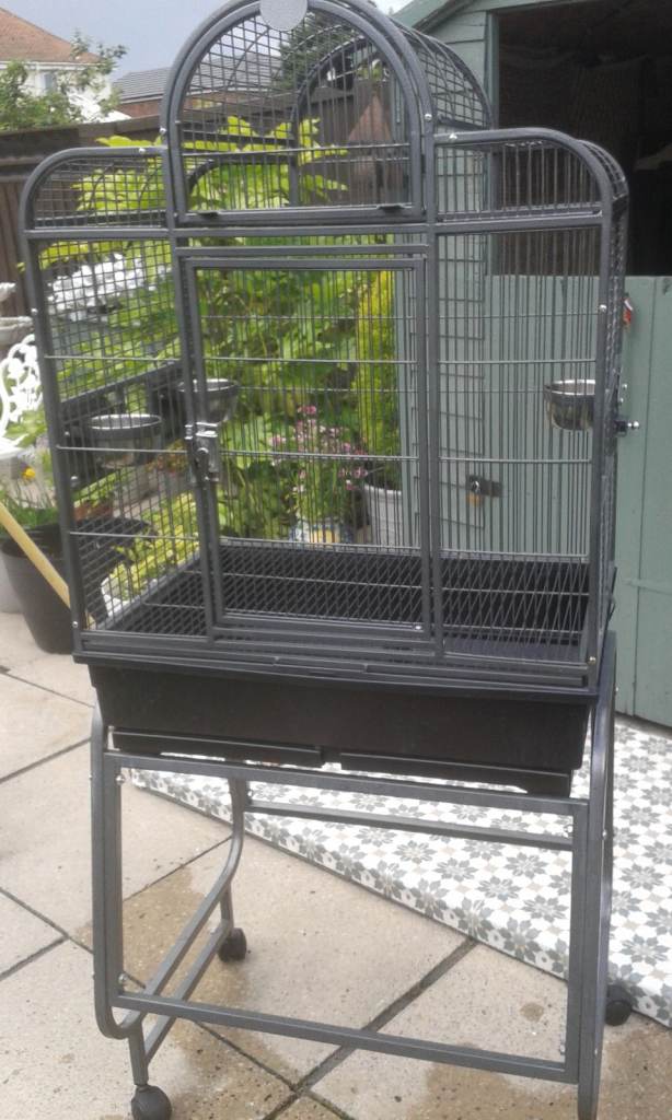 Grey Wrought iron sturdy indoor Bird Cage with stand