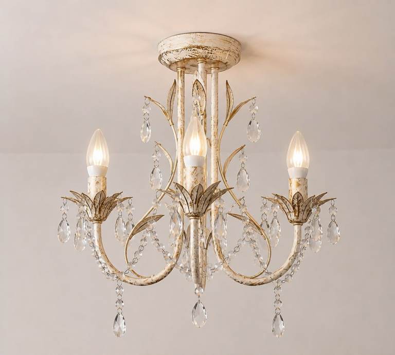 Cream & Gold Ornate Chandelier Ceiling Light with Crystals
