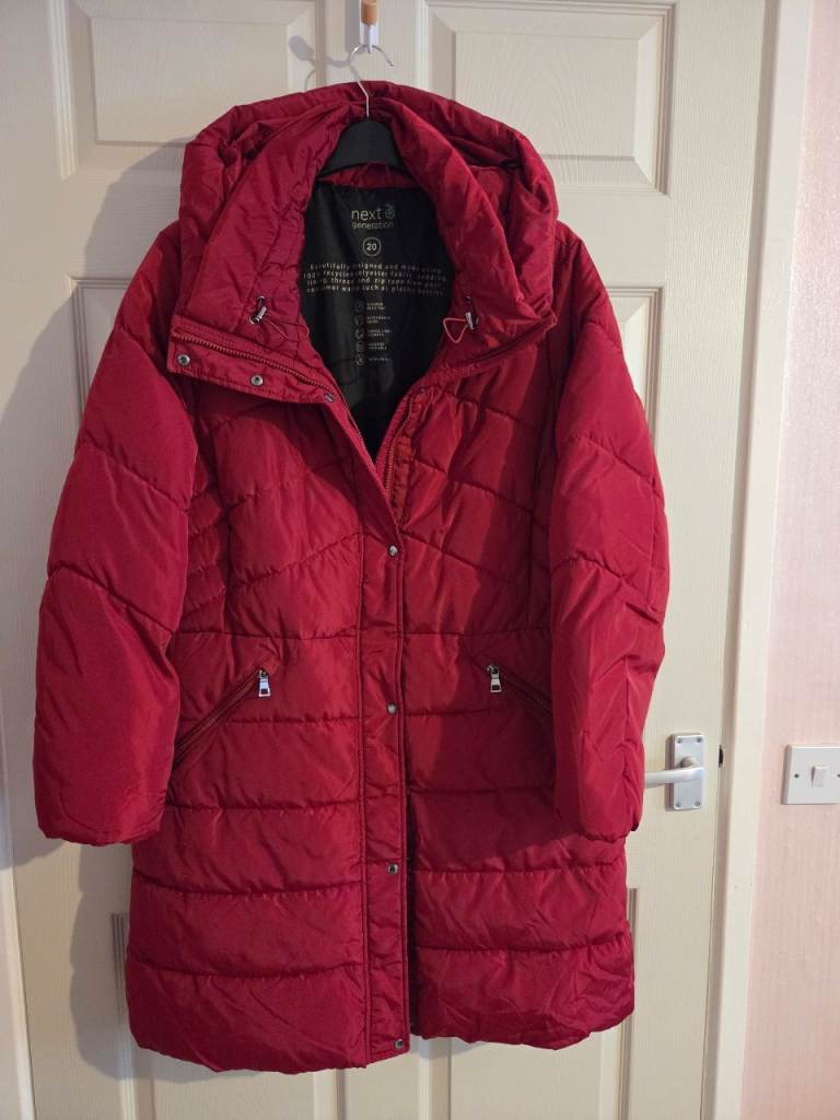 Next Red Puffer Coat with Concealed Hood – Perfect condition.