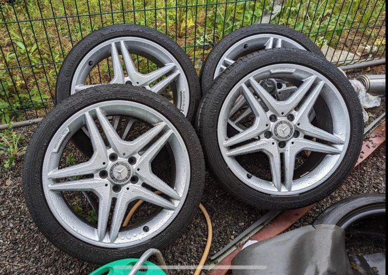 Set of four Mercedes AMG alloy wheels with Pirelli tyres (changed Continentals)