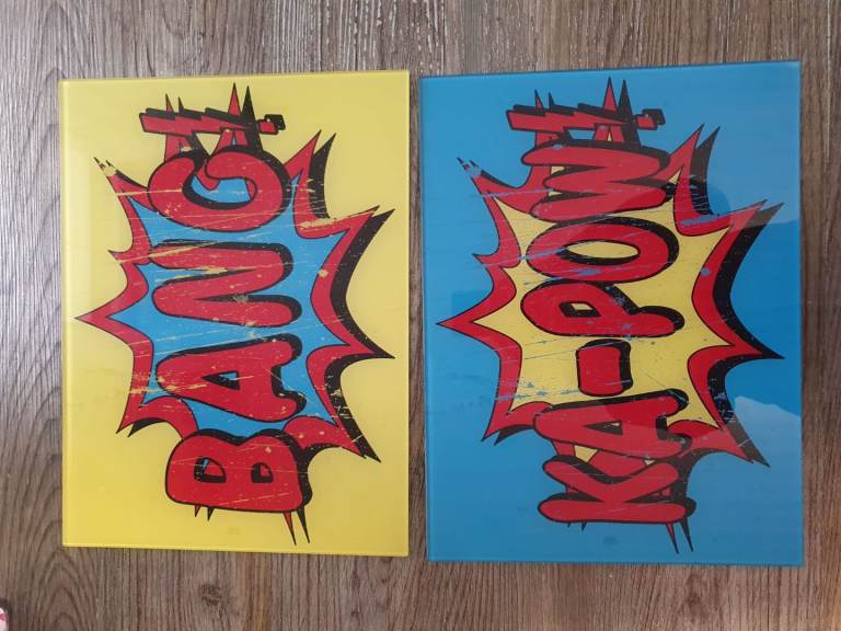 Two glass comic pop art wall art
