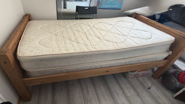 Single Wooden Bed Frame with Mattress – Good Condition
