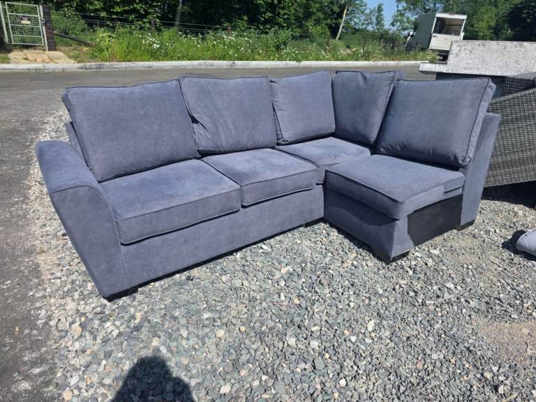 DFS Orka 4-Seater Open-End Corner Sofa – Slate Grey Velvet