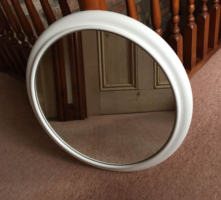Vintage White Round Wall Mirror / Dressing Table Mirror
