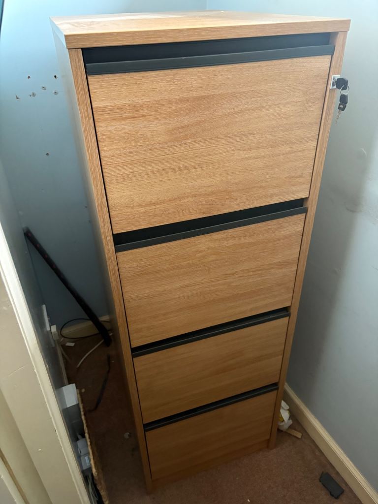 Wooden 4 Draw Filing Cabinet