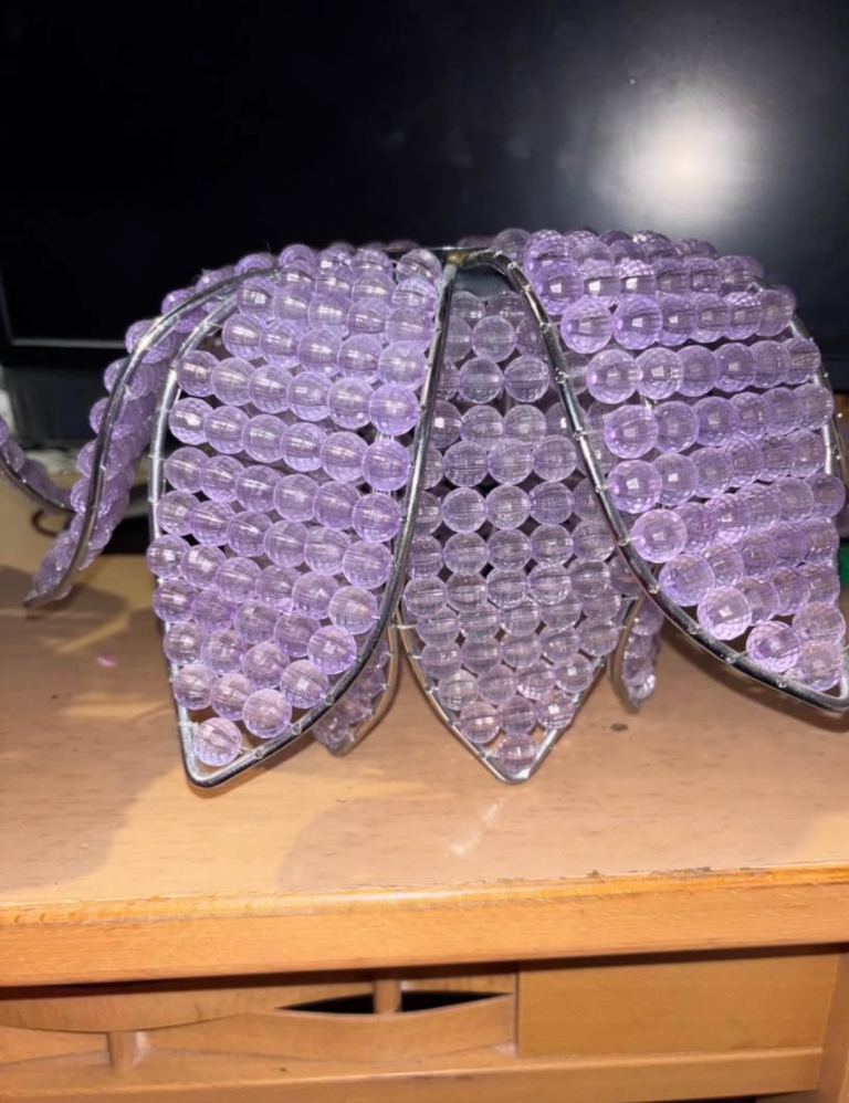 Three Flower Purple Beaded Lampshades – Good Condition