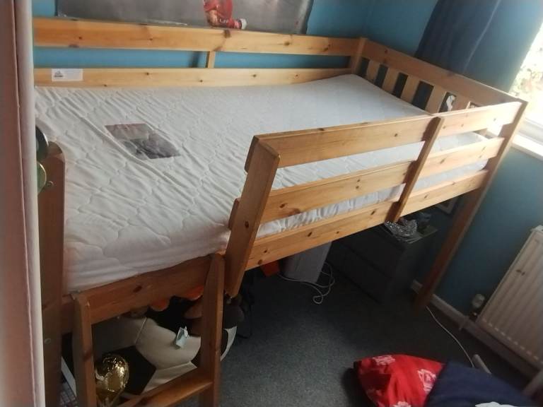 Wooden High Sleeper Bed with Memory Foam Mattress