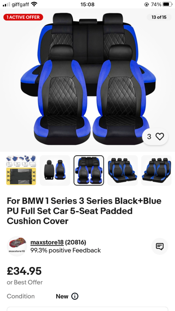 Black & Blue PU Car seat Covers Full Set