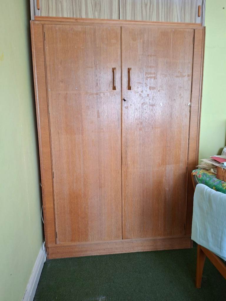 Large Wardrobe, Brown Wood, Has Locking & Key, Hanging & Shelves