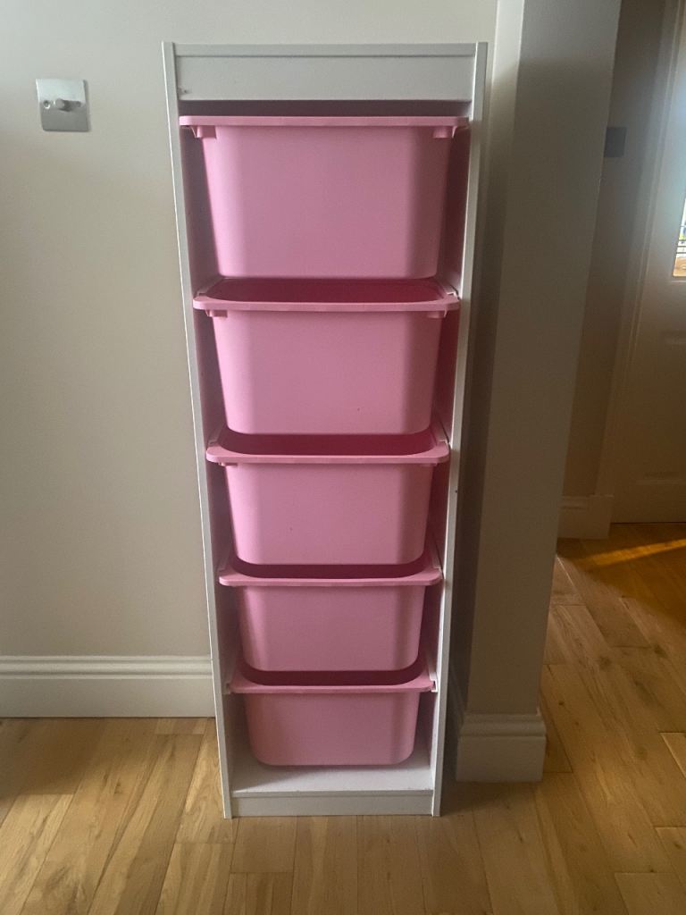 2 IKEA TROFAST Storage Units with Pink Bins – Good Condition 
