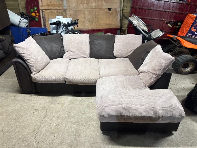 Beige brown cord corner sofa 