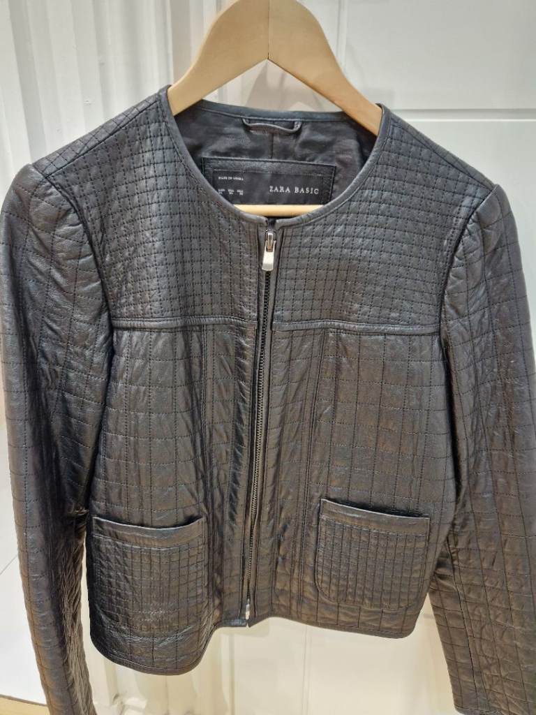 Zara Basic Black Quilted Faux Leather Jacket – Good Condition