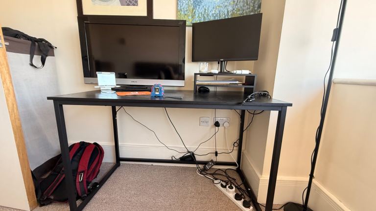 Modern Black Home Office Desk (120x60cm) + Matching Monitor Stand / Riser
