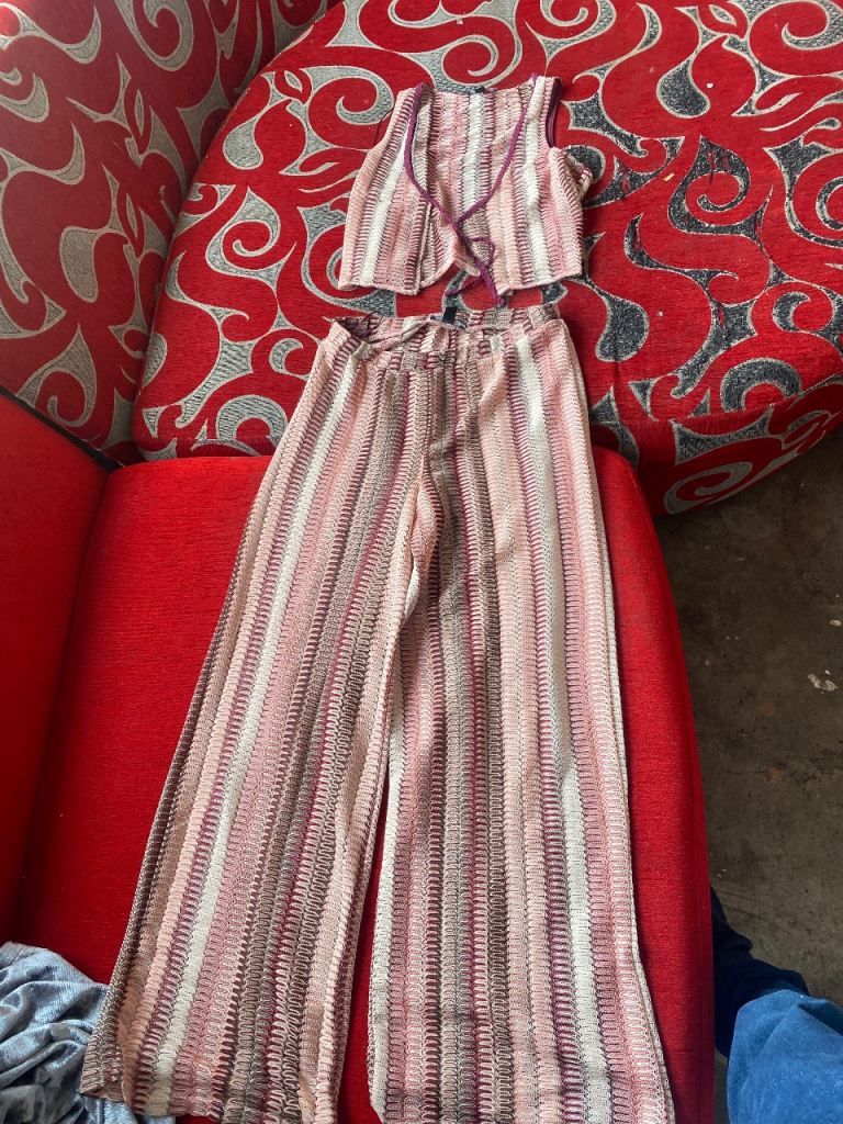 Striped Pink Multi-coloured Two-Piece Set – Good Condition