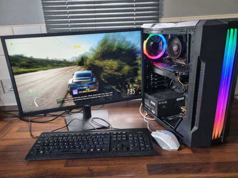 gaming pc bundle Ryzen ram 16gb ssd 1tb with 24inch monitor keyboard mouse win11 computer