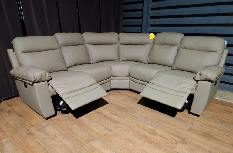 New Unused Electric Recliner Leather Corner Sofa Grey.