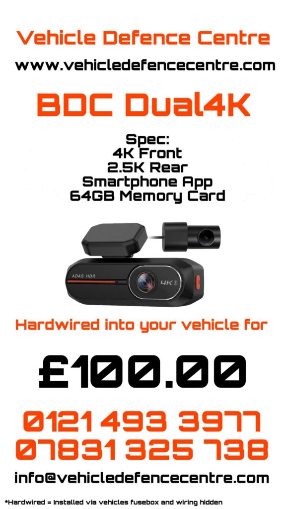 4K Dashcam Front & Rear Supplied & Installed £100