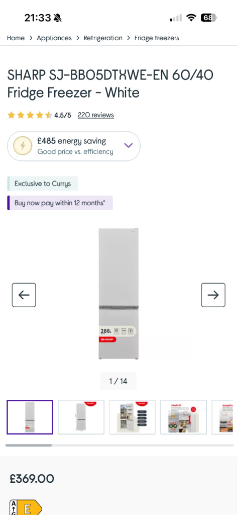SHARP SJ-BB05DTXWE-EN 60/40 Fridge Freezer - White