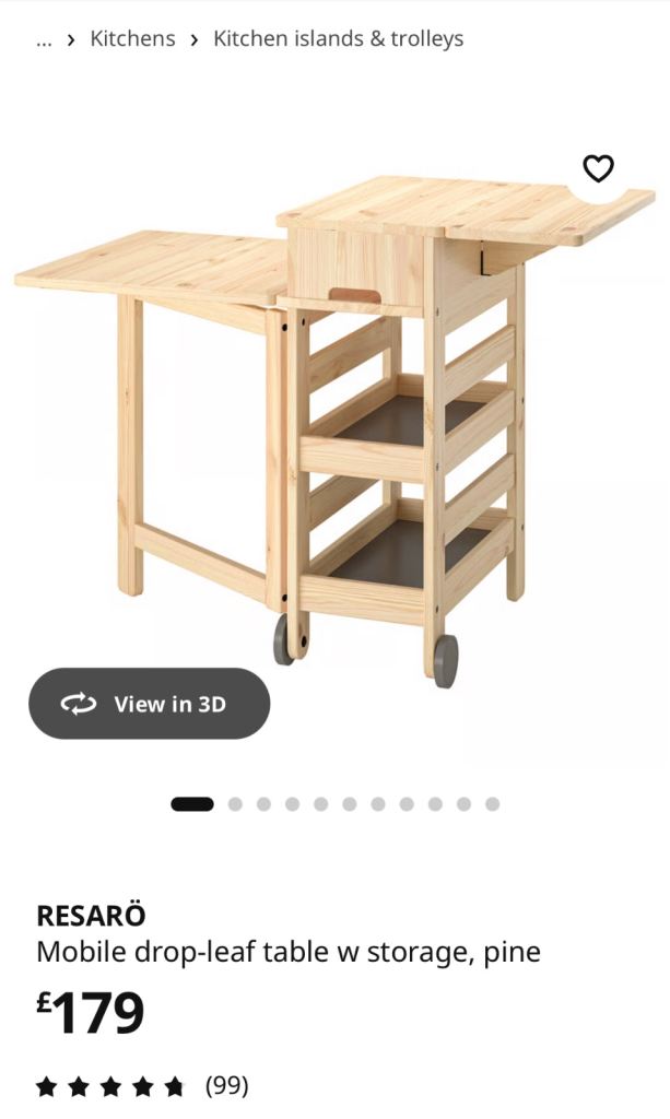 IKEA Resaro mobile drop-leaf table w storage, pine