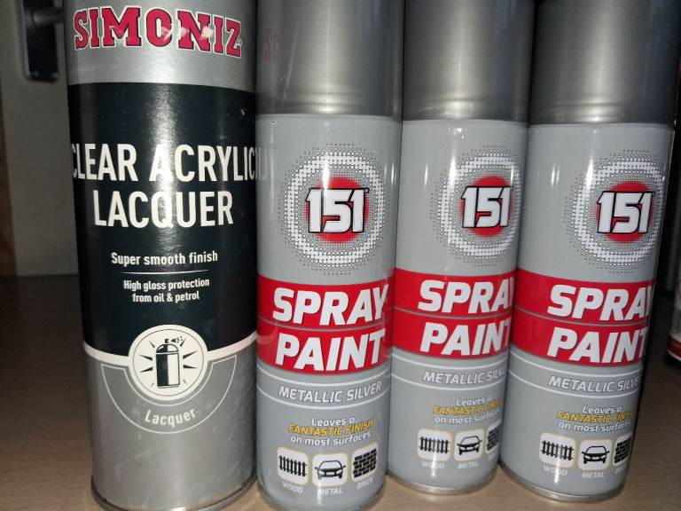 Metalic silver paint for alloy wheels etc with laquer