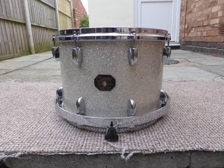  Gretsch Drop G 14 x 10 Silver Glass Glitter Tom Drum. Recovered By Eddie Ryan