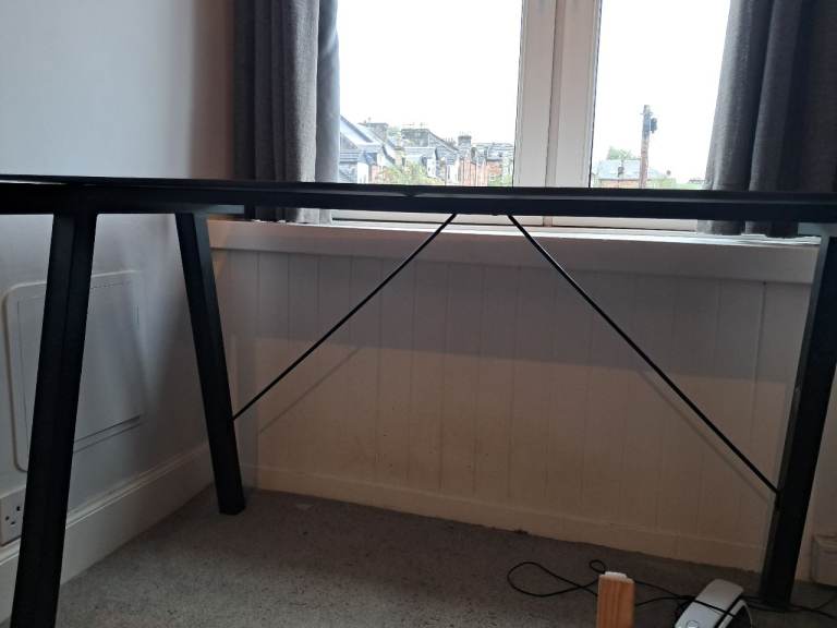 Black Glass Desk/Workstation with Metal Frame
