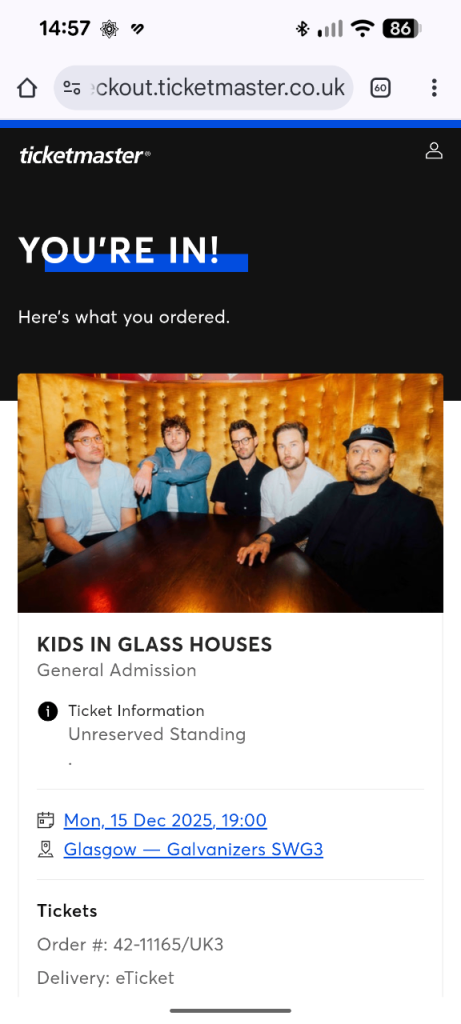 KIDS IN GLASS HOUSES tickets - Glasgow 