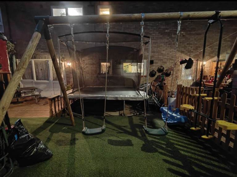 Plum triple swing set