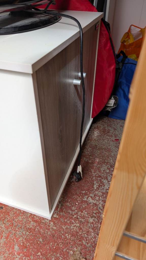 Cat litter cupboard, white and gray