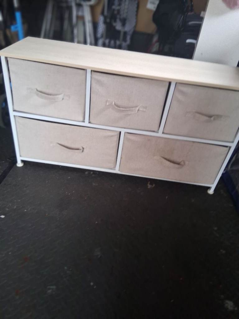 Storage Unit with 5 Fabric Drawers – Light Beige