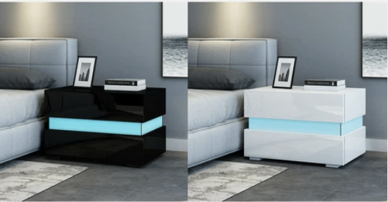 *BRAND NEW* Carla Bedside Table with RGB LED Light White/Black