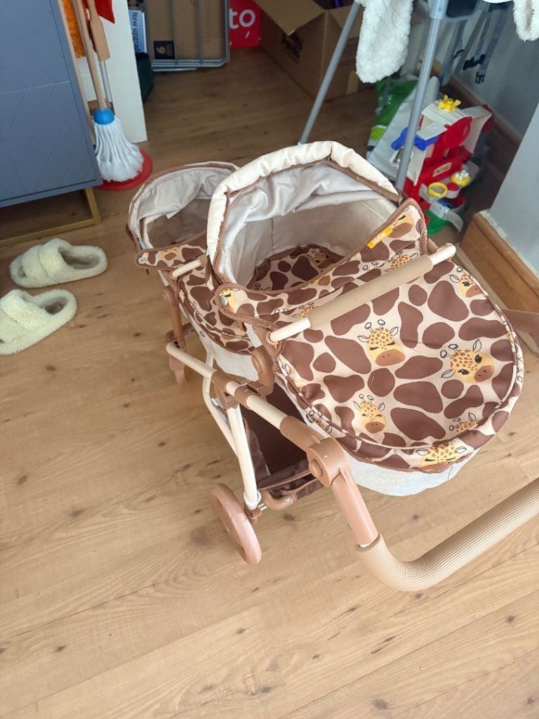 Joie Double Doll's Pram – Giraffe Print, Good Condition