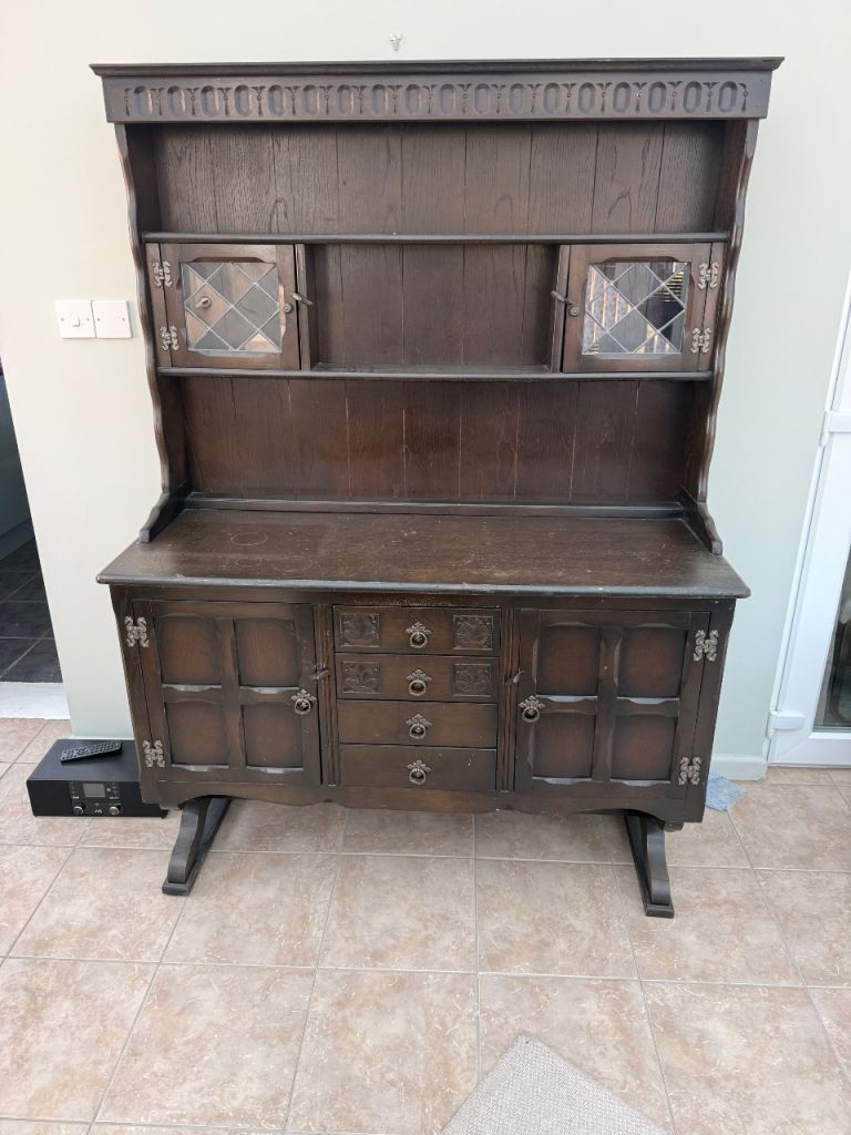 Solid Wood Sideboard with Hutch – Dark Brown, Good Condition