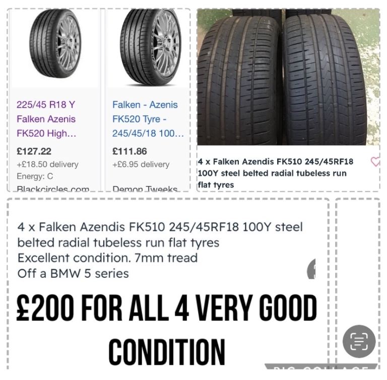 4 runflat tyres £200
