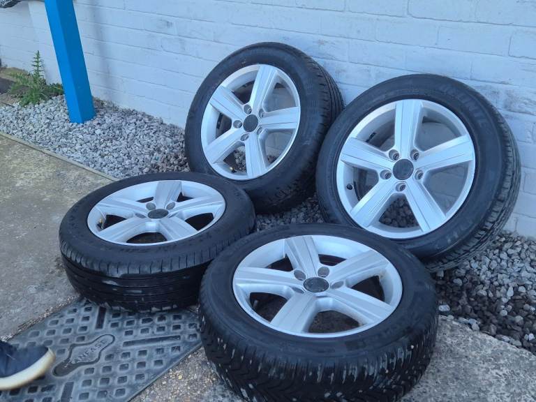 🌟Genuine Vw 16 inch alloy wheels 5x112 with TYRES 7M++ GOLF PASSAT CADDY AUDI SKODA SCIROCCO 