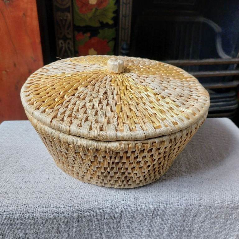 Vintage Wicker Basket With Red Lining