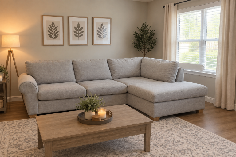 Comfy light grey corner sofa for sale 
