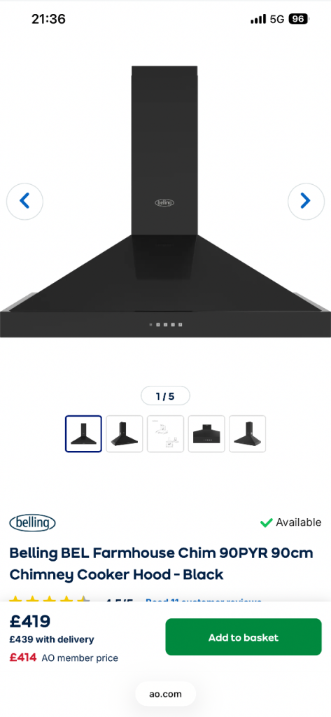 Belling cooker hood 90 cm 