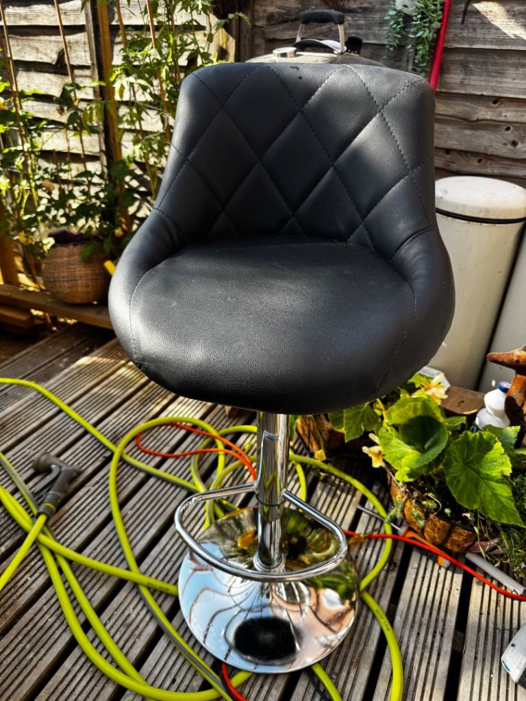 Bar Stool x 2 , Swivel in Black Faux Leather