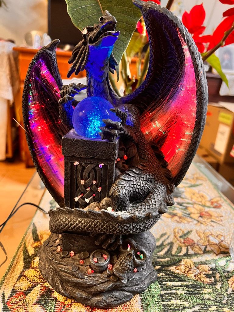 Dragon sculpture with fibre optic lights