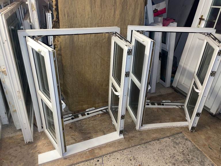 H 106 W x 93 cm - MATCHING PAIR - UPVC DOUBLE GLAZED FRENCH WINDOWS - CLEAR GLASS (REF: SJ510 PAIR)
