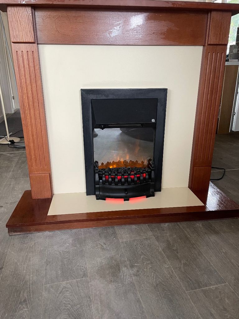  Black Electric Fireplace with Wooden Surround
