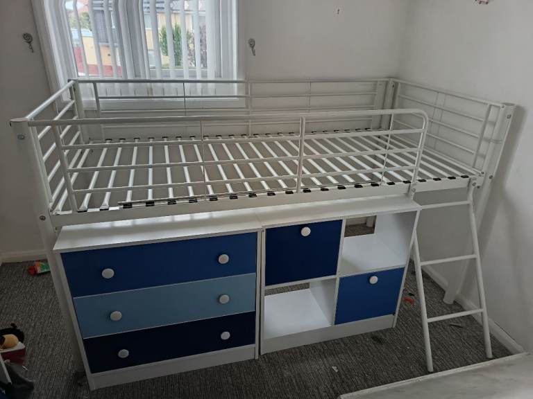 Kids Mid Sleeper with Cupboard and Drawers 