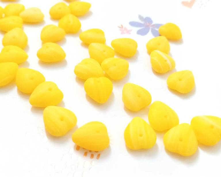 13mm Opaque Yellow Hearts Beads (x30) Czech Glass Jewellery Earrings Bracelets 