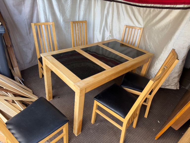 Pine dinning table with 6 chairs  Can deliver 