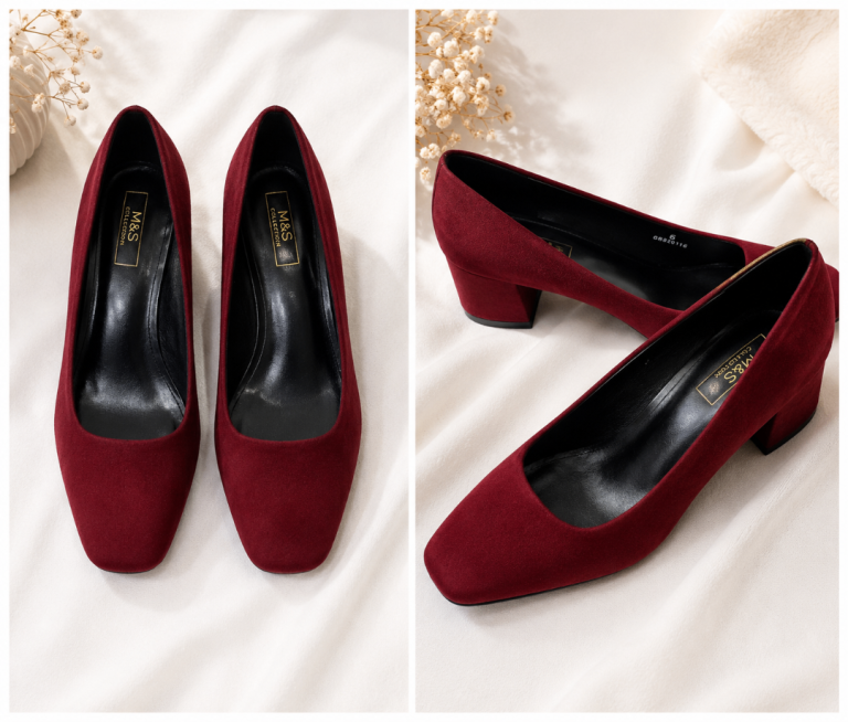 M&S Burgundy Suede Block Heel Shoes – As Good As New